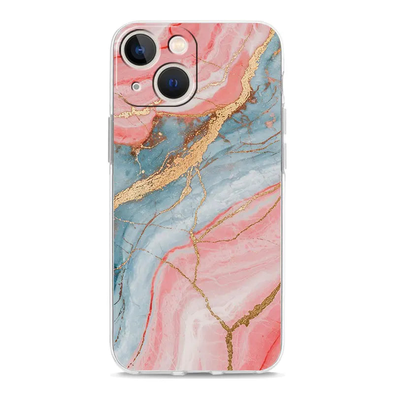 Phone Case For iPhone 17 Cases iPhone Air 16 15 12 13 14 Pro Max 15 Plus 16Pro iPhone11 Clear Cover Fashion Gold Pink Marble