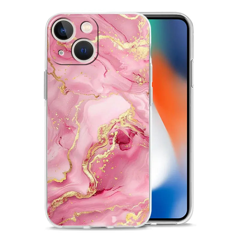 Phone Case For iPhone 17 Cases iPhone Air 16 15 12 13 14 Pro Max 15 Plus 16Pro iPhone11 Clear Cover Fashion Gold Pink Marble