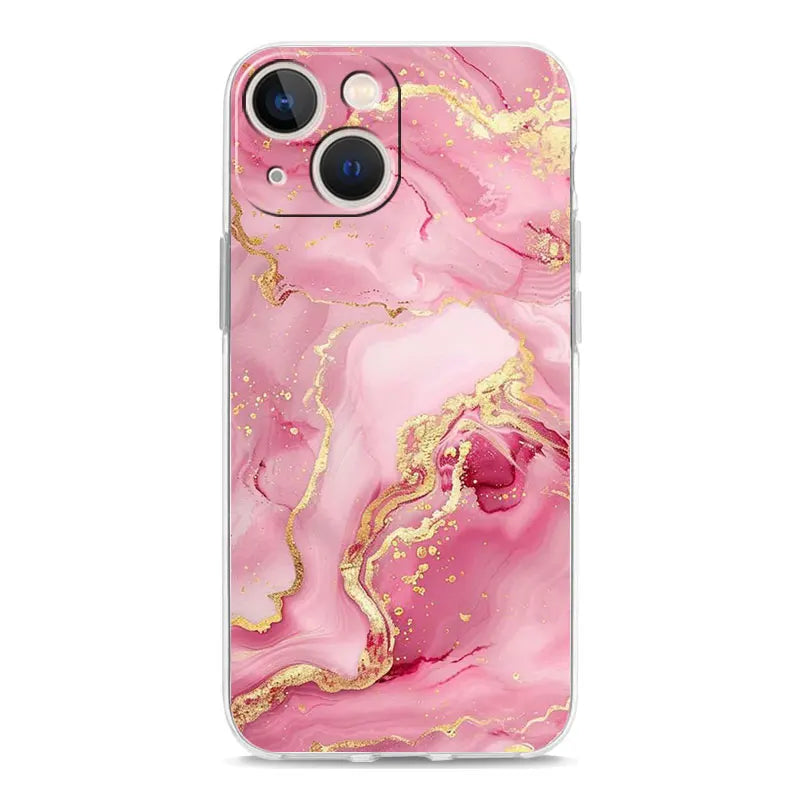 Phone Case For iPhone 17 Cases iPhone Air 16 15 12 13 14 Pro Max 15 Plus 16Pro iPhone11 Clear Cover Fashion Gold Pink Marble