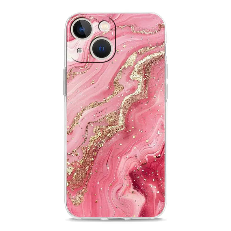 Phone Case For iPhone 17 Cases iPhone Air 16 15 12 13 14 Pro Max 15 Plus 16Pro iPhone11 Clear Cover Fashion Gold Pink Marble