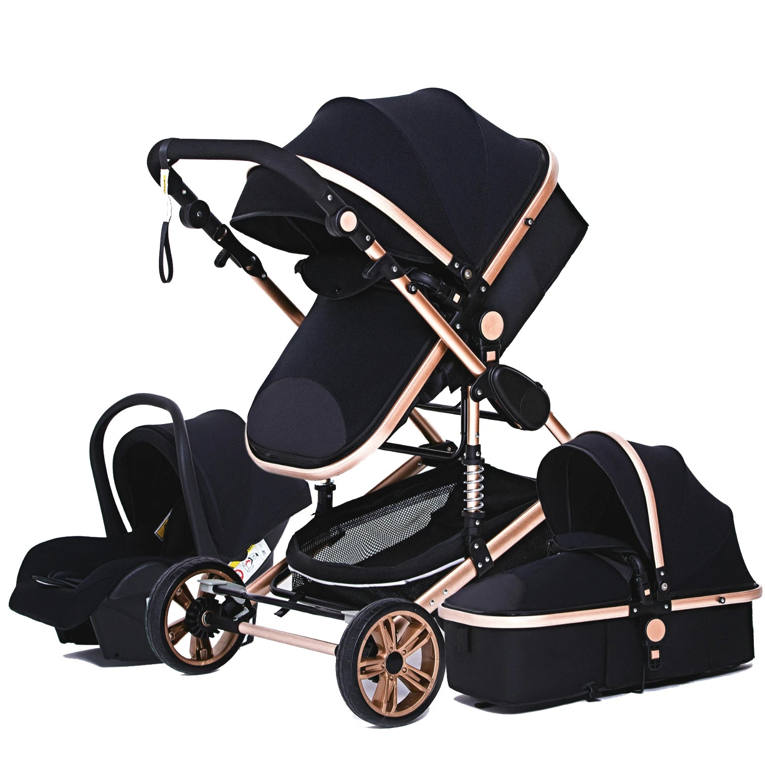 baby stroller 3 in 1 with car seat Environmentally friendly materials Four-wheel shock Absorption Aluminum Frame High Landscape