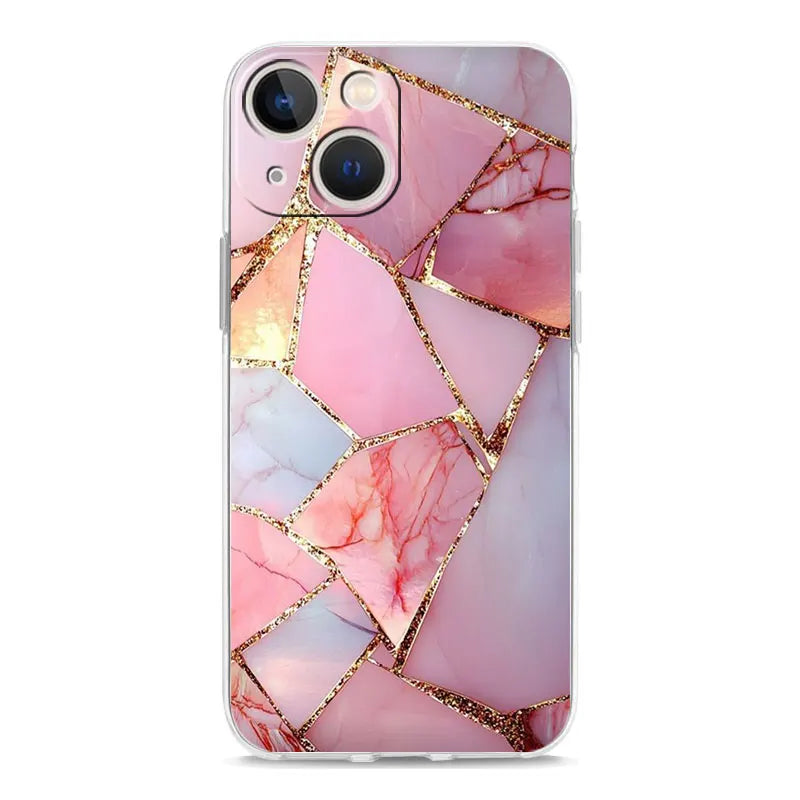 Phone Case For iPhone 17 Cases iPhone Air 16 15 12 13 14 Pro Max 15 Plus 16Pro iPhone11 Clear Cover Fashion Gold Pink Marble