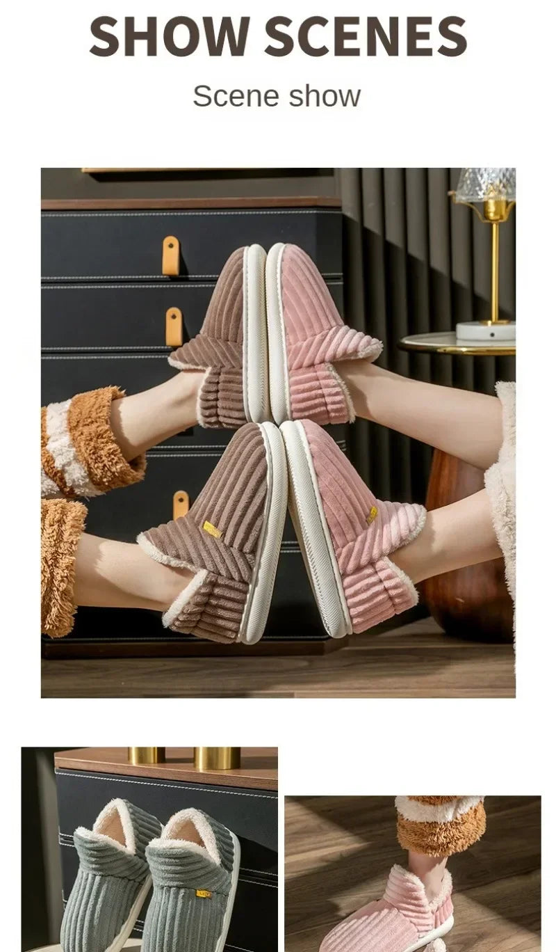 New Fur Slippers For Women Men Winter Furry Fashion Warm Ankles Plush Cozy Slides For Home Indoor Soft Sole Cotton Shoes